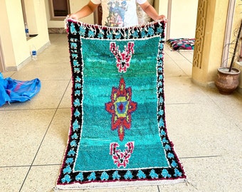 AMAZING VINTAGE RUG, Moroccan Rug 5x3, Berber Rug, Geometric Rug, Turquoise Vintage Rug, Funky Rug, Cotton And Wool Rug, Area Wool Rug