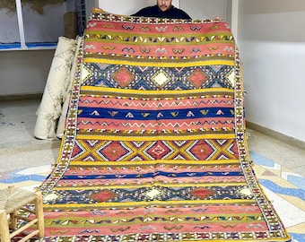 Large Vintage Rug Moroccan Rug 10x6.3 ft - Handmade Wool Rug - Tribal flatweave Rug - Kilim Antique Rug Dining Room Rug - Living Room Rug