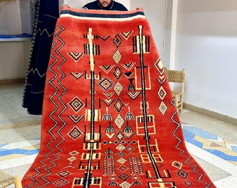 Elegant Red Beni Ourain Rug 8.3x5 - Handmade Moroccan Wool Rug - Red Berber Rug - Bedroom Area Rug - Moroccan Artistic Carpet -Soft Wool Rug