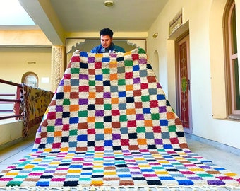 Checkered Moroccan Rug – Multicolor Beni Ourain Rug – Custom Colorful Handmade Wool Carpet – Bohemian Area Rug for Vibrant Living Room Decor