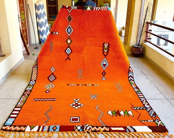 Moroccan Handmade rug, Beni ouarain Orange wool Berber Rug, modern rug, Hand woven rug, Azilal Berber home decor style - housewarming gift