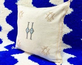 CACTUS SILK LUMBAR Cover, Off White Sabra Silk Cushion, Ethnic Lumbar Pillow, Embroidered Lumbar, Bed Lumbar Pillow, Coastal Cushion, Pillow