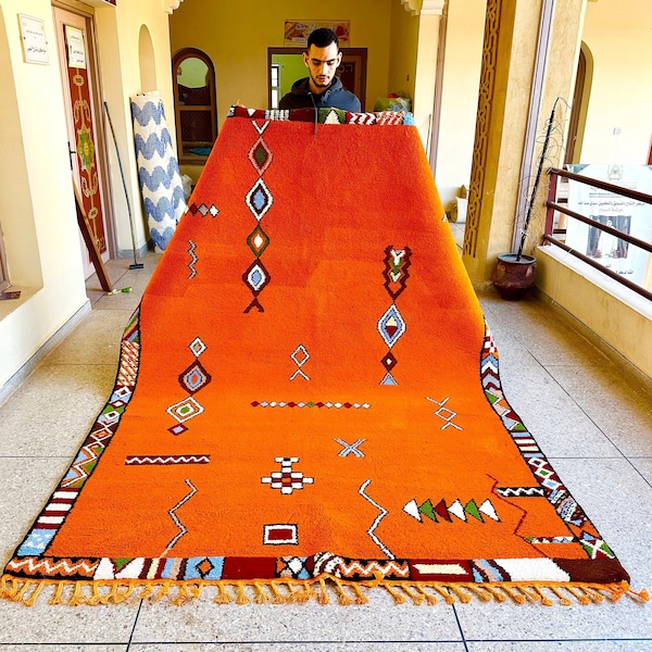 MAGNIFICENT MOROCCAN RUG, Made To Order Carpet, Berber Beniourain Rug, Orange Rug, Handmade Rug, Abstract Rug, Wool Rug, Area Rug.