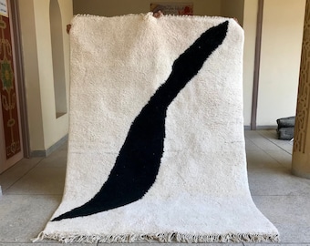 Abstract Moroccan rug - Beni ourain rug Wool - Custom size rug - Handmade rug - Berber area rug - Free shipping - Black and White wool rug