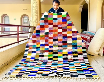 Checkered Beni Ourain Rug, 7x5Tribal Area Rug, Woven Rug, Colorful Rug, Boujaad Moroccan Rug, Living Room Decor, multicolor checkerboard Rug