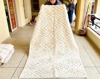 DOTTED HANDMADE CARPET, Moroccan Rug, White Beni Ourain Rug, Custom Rug, Berber Rug , Sheep Wool Rug, Handwoven Abstract Rug, Area Rug