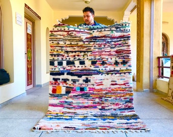 UNIQUE MOROCCAN RUG Boujaad Moroccan Rug, Handmade Wool Carpet, Sheep Wool Rug, 4x8 morrocan Rug, Abstract Boujad Carpet, Azilal Berber Rug.