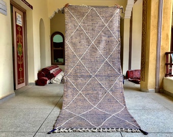 Kilim Rug – Geometric Gray and White Flat Weave Moroccan Carpet – Custom Handmade Beni Ourain Wool Rug for Living Room