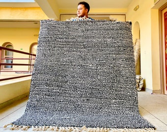 Moroccan Rug Polka dot Design, Black and White Beni ourain Rug, Minimalist Handmade Berber Rug, Custom Size Rug - Wool Area Living Room Rug