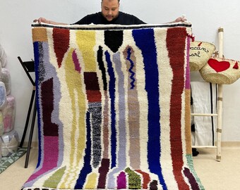 SHAG CARPET, Multicolor Area Rug, Custom Moroccan Rug, Beni Ourain Wool Rug, Abstract Pattern Berber Rug, Handmade Modern Floor Accent