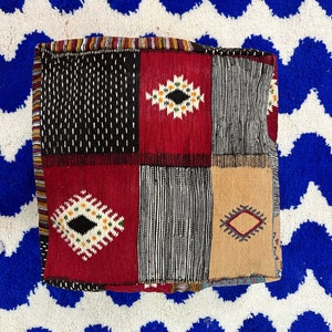 Moroccan Kilim Pouf, Floor Pouf, Vintage Moroccan Ottoman, Beni Ourain Square Pouf, Yoga Meditation Cushion, Outdoor Red Kilim Pillows