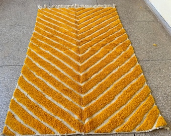 Yellow Striped Moroccan Rug, Custom Beni ourain Wool Rug, Berber Handmade Area Rug
