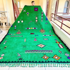 STUNNING Moroccan Beni Ourain Rug – Handwoven Green Abstract Wool Rug, Custom Berber Area Carpet for Bohemian Living Room & Home Decor