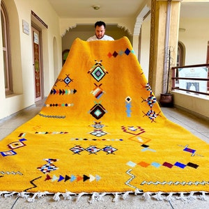 CUSTOM BENIOURAIN RUG, Unique Moroccan Handmade Rug, Yellow and Black Rug, Abstract Rug, Berber Rug, Handwoven Sheep Wool Rug, Area Rug.