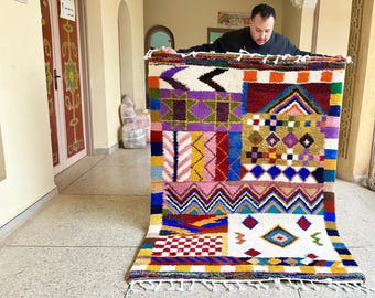 Vibrant Moroccan Rug – 6.7x5FT Colorful Beni Ourain Rug – Multicolor Handmade Wool Rug – Shaggy Area Rug – Berber Rug for Boho Home Decor