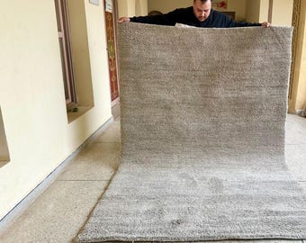 Authentic Moroccan Rug, Gray Solid Beni Ourain Rug, Custom Handmade Area Carpet for Minimalist Home Decor