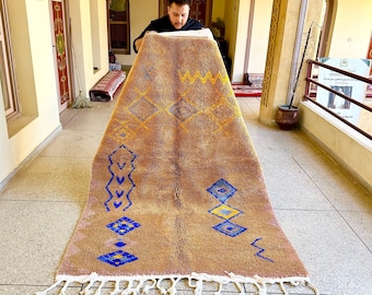 Fabulous Moroccan Rug, Brown Handmade Beni Ourain Wool Rug, Bohemian Abstract Berber Carpet, Handwoven Sheep Wool Area Rug
