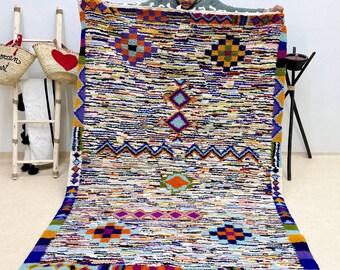 ABSTRACT MULTICOLOR RUG 8x5.5FT, Handcrafted Moroccan Decorative Rug, Beni Ourain Shag Carpet, Berber Floor Covering for the Living Room.