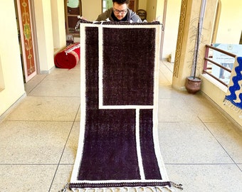 KILIM MOROCCAN RUG, Flat Runner Rug, Handmade Rug, Dark Brown and White Rug, hallway Rug-Flatweave Kilim-Moroccan Rug-entryway Rug-Plain Rug