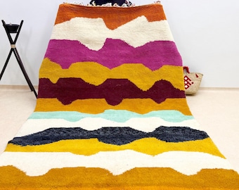 BENI OURAIN RUG, Shaggy Moroccan Design, Handcrafted Wool Carpet, Custom Size Berber Rug, Fabulous Multicolor Area Rug, Abstract Decor