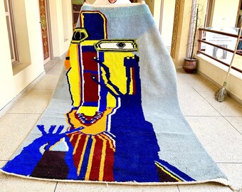 Beni Ourain Rug – Custom Handmade Multicolored Wool Carpet – Elegant Bohemian Colorful Abstract Area Rug