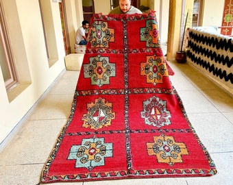 STUNNING MOROCCAN RUG, Vintage Rug, Geometric 6x9 Rug, Handmade Wool Rug ,Red & Bluee Rug, Berber Rug, Bohemian Rug, Tulu Wool Rug .