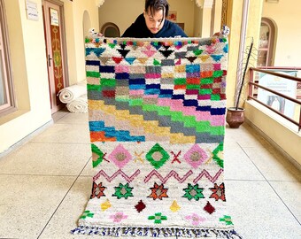 FABULOUS BENIOURAIN CARPET,5x3ft Moroccan Handmade Rug, Azilal Rug, Living Room Rug, Handmade Wool Carpet, Azilal Berber Rug, Handwoven Rug