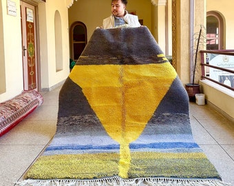 Custom Moroccan rug - Beni ourain rug - Yellow rug with a Gray background - Moroccan area rug - Living room rug - Berber wool rug