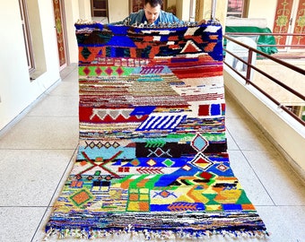 Gorgeous Handmade Rug, 8x5 Boujad Rug, Boujaad Rug, Moroccan Rug, Blue And Yellow Moroccan Rug, Handmade Wool Rug, Sheep Wool Carpet .