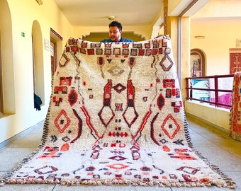 AMAZING BENIOURAIN RUG, Custom Moroccan Carpet ,Handmade Rug , White and Orange Rug, Sheep Wool Rug, Berber Rug, Abstract Rug, Area Rug.