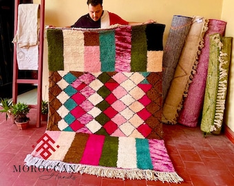 Multicolor Moroccan Rug – Abstract Beni Ourain Carpet – Custom Handmade Wool Rug for Vibrant Bohemian Home Decor