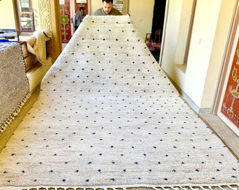 DOTTED BERBER CARPET, Handmade Beni Ourain Rug, Soft Shaggy Moroccan Rug, Green Polka dot Wool Floor Rug, Custom Sizes Available.