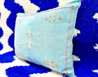 Berber Pillow Silk, Sabra Silk Pillow Cover, Moroccan Silk Pillow, 15x20 Abstract Pillow, Washed Blue Bedroom Pillow, Bohemian HomeBlue