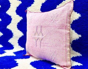 Cactus Silk Pillow, Moroccan Pillow Cover, 19x19 Tribal Pillow Berber Pillow Silk Malachite Pink Bedroom Pillow Boho Style Pink wedding gift