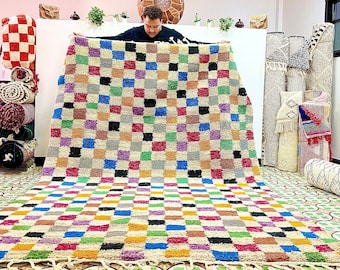 GORGEOUS Beni Ourain Rug, 6x9Checkered Moroccan Rug, Wool Rug, Handmade Checkerboard Rug, Berber Solid Azilal Rug,Morrocan Berber tufted Rug