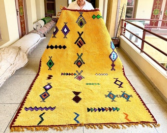 Vibrant Moroccan Rug for Your Living Room, Beni Ourain Yellow Handmade Wool Rug, Area Abstract Rug for Bohemian & Eclectic Home Decor
