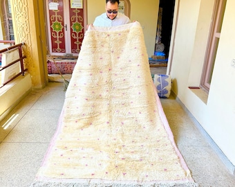 Pink Dotted Moroccan Rug, Custom Handmade Beni Ourain Berber Soft Wool Area Rug for Minimalist Decor