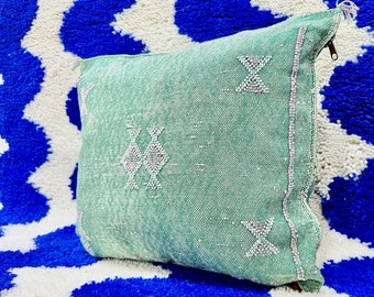 LUXURIOUS GREEN CACTUS Silk Pillow- Aka Cactus Silk pillow- Sofa Cushion Handmade Textured Pillow- Moroccan Sabra Decorative, Tropical Home