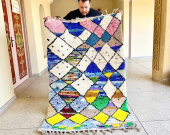 CUTE BENI OURAIN Rug, Moroccan Rug 6x3.9FT, Berber Carpet, Abstract Multicolored Rug, Handmade Rug, Sheep Wool Rug, colorful Moroccan Rug