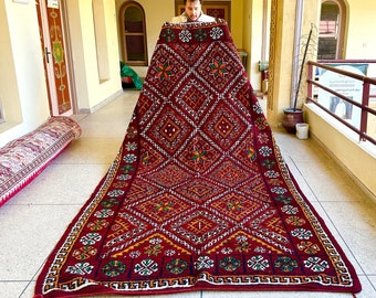STUNNING MOROCCAN RUG, Vintage Rug, Geometric 6x11 Rug, Handmade Wool Rug , Dark Red & Orange Rug, Berber Rug, Bohemian Rug, Tulu Wool Rug .