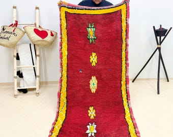 FABULOUS VINTAGE RUG, 7.3x3.3FT Red Moroccan Rug, Berber Runner, Tribal Bohemian Carpet, Wool Rug, Geometric Runner, Moroccan Carpet