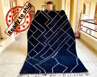 ELEGANT BENI OURAIN Rug ,8x5Moroccan Wool Rug, Black&White Rug, Berber Rug, Abstract Rug, Custom Rug, Area Rug, Handwoven Rug,Sheep wool Rug