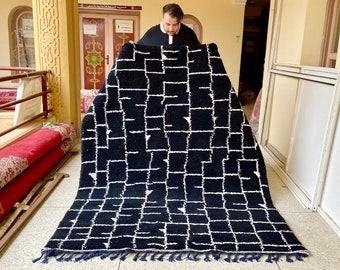 GORGEOUS BENIOURAIN CARPET,7x5 Moroccan Handmade Rug, Black And White Rug, Striped Rug, Handmade Wool Carpet,Azilal Berber Rug,Handwoven Rug