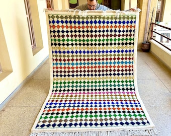 8x5FT AREA RUG, Berber Multicolor Wool Rug, Moroccan Handmade Carpet, Checker Tufted Boho Rug, Handwoven Beni Ourain Rug, Unique Shaggy Rug