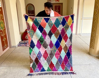 Boucherouite rug 5x3 ft Moroccan rug Runner rug kilim rug Azilal rug Moroccan rug old Boucherouite rug teppich boho rug