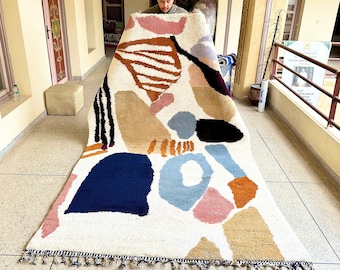 COZY BENI OURAIN Rug | Custom Handmade Moroccan Carpet | Abstract Multicolor Scandinavian Floor Rug | Bohemian Abstract Carpet