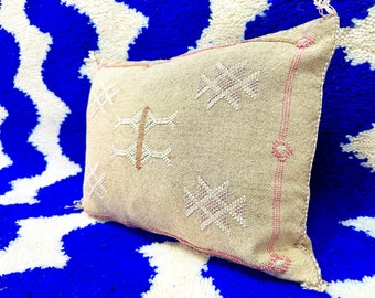 Moroccan Sabra Pillow, Cactus Silk Pillow, 21x36 Office Cushion, Light Brown Sofa Pillow, Abstract Design Cushion, Bohemian Home, Bed Pillow
