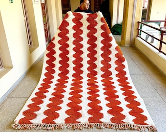 Beni ourain rug, Authentic Moroccan Rug, Custom Beni Ourain rug, Beni Large Moroccan Rug, White & Orange Rug, Custom rug, Housewarming Gift