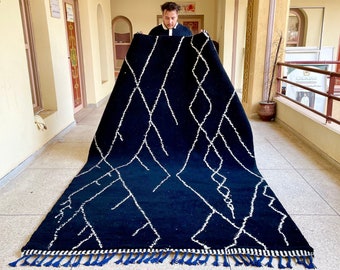 Geometric Black and White Beni Ourain Rug – Handmade Wool Moroccan Carpet – Bohemian & Eclectic Living Room Area Rug