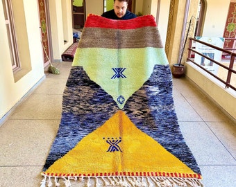 Beni Ourain Rug, Multicolor Abstract Moroccan Rug, Handwoven Sheep Wool Boujaad Rug, Custom Colorful Bohemian & Eclectic Home Style Rug